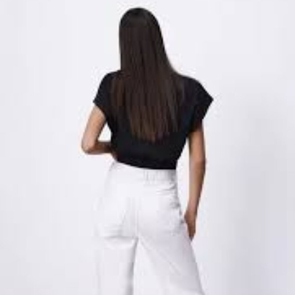 Zara Black Women's Top With elasticated hem, Sz SMALL